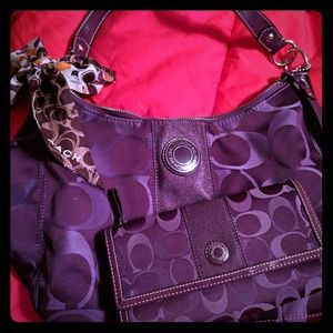 Coach bag, matching wallet and bag scarf.
